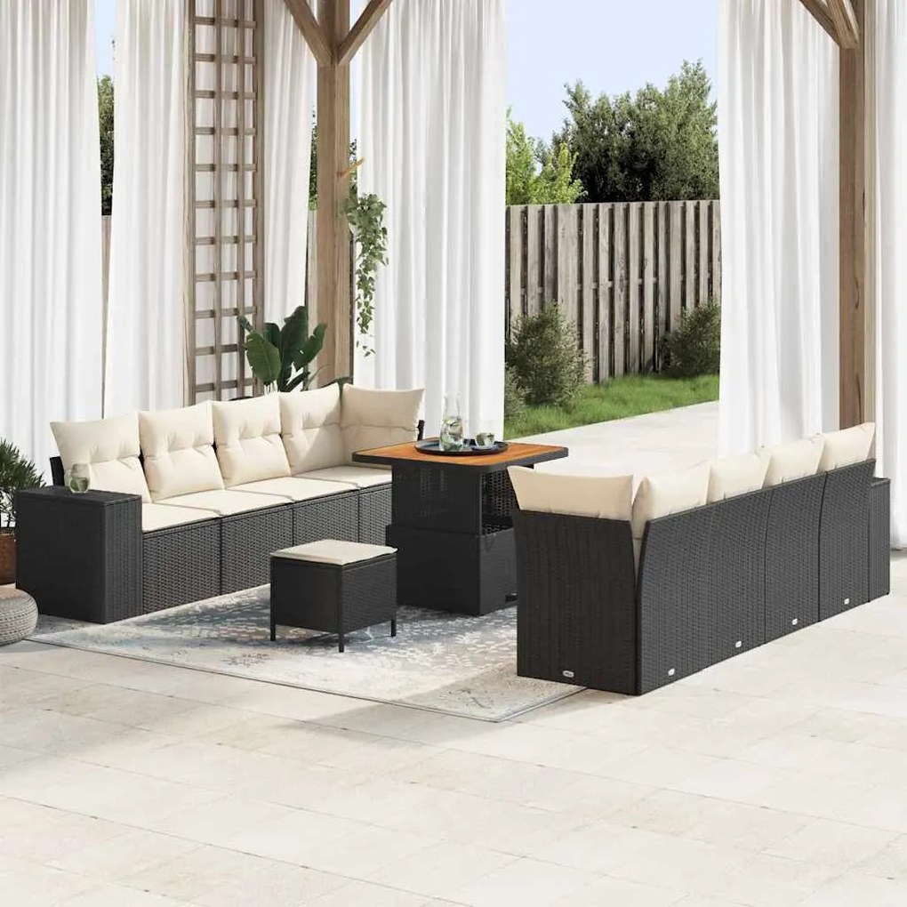 vidaXL Σετ Καναπέ Κήπου 11 pcs Μαύρο συνθετικό ρατάν