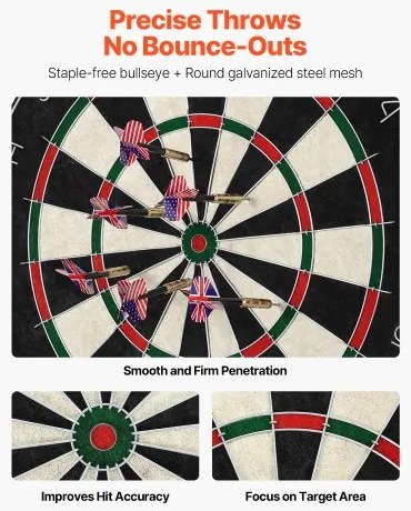 VEVOR Dartboard with 6 Darts &amp; Scoring Kit, Self-Healing Sisal Fibers Dartboard with Staple-Free Bullseye &amp; Rotating Number Ring, 451mm Professional Steel Tip Dart Board Set for Home Party Game Room