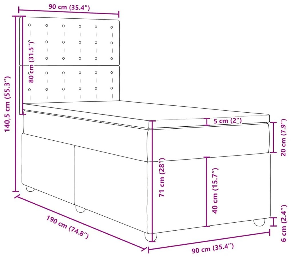 Κρεβάτι Boxspring με Στρώμα Μπλε 90x190 εκ.Υφασμάτινο - Μπλε