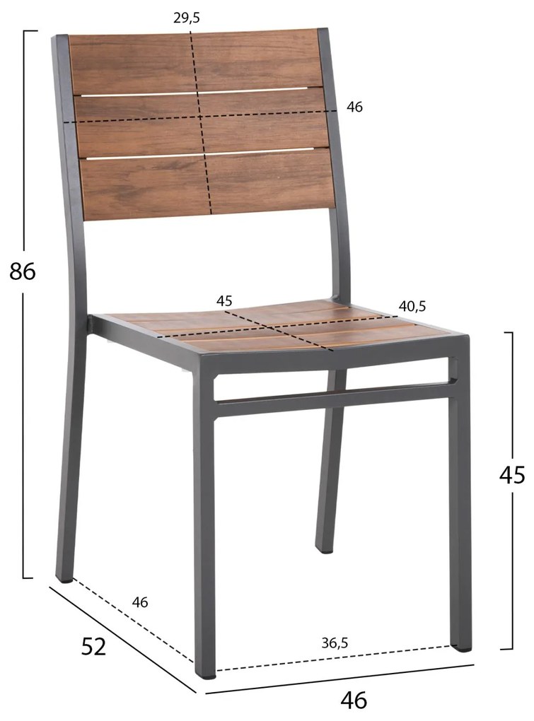 Καρέκλα SAGA C6063.02 Αλουμινίου Σκούρη Γκρί με Polywood 46x52x86Υεκ. 46x52x86 εκ.