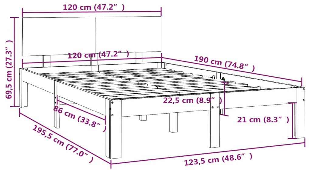 ΠΛΑΙΣΙΟ ΚΡΕΒΑΤΙΟΥ ΜΑΥΡΟ 120X190 ΕΚ. ΜΑΣΙΦ ΞΥΛΟ 4FT SMALL DOUBLE 810469