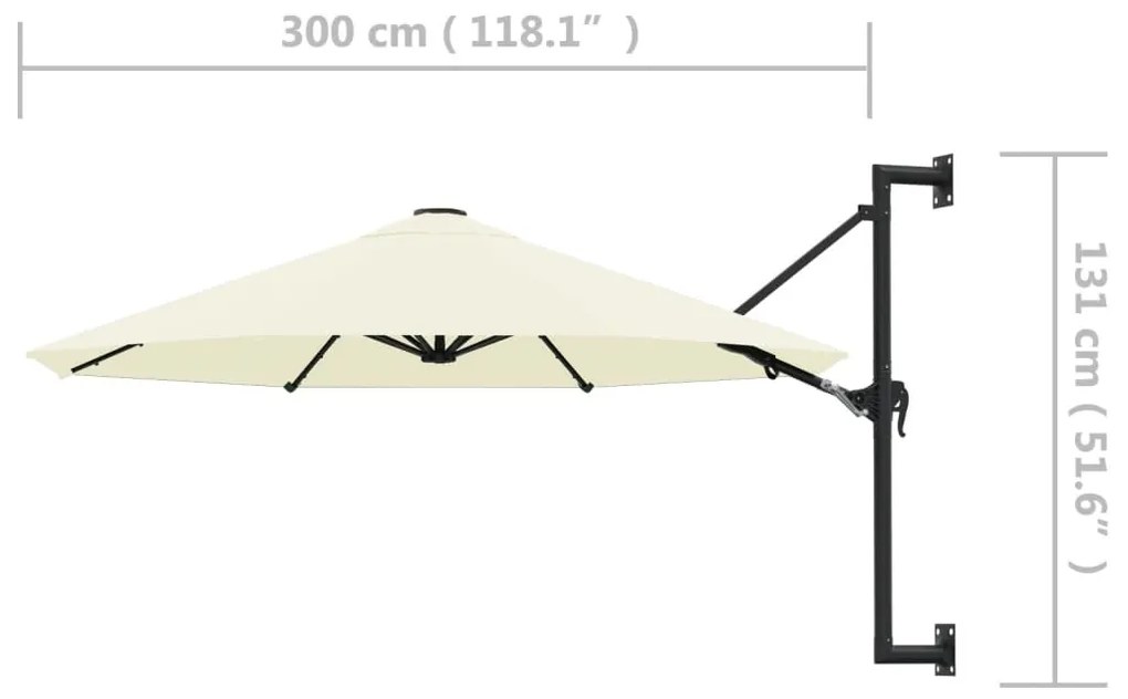 Ομπρέλα Τοίχου Λευκό της Άμμου 300 εκ. με Μεταλλικό Ιστό - Μπεζ