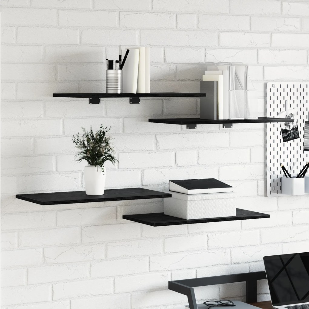 vidaXL Ράφια - Πακέτο 4 τμχ Μαύρης Δρυς, 60x30x1.5 εκ., φτιαγμένα από επεξεργασμένο ξύλο