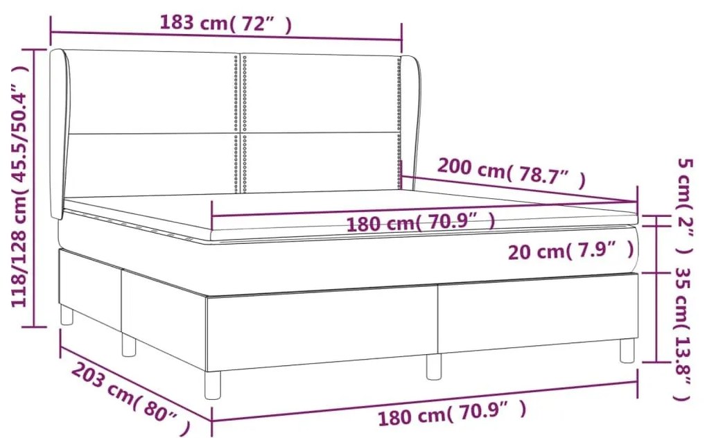 Κρεβάτι Boxspring με Στρώμα Σκούρο Καφέ 180x200 εκ Υφασμάτινο - Καφέ