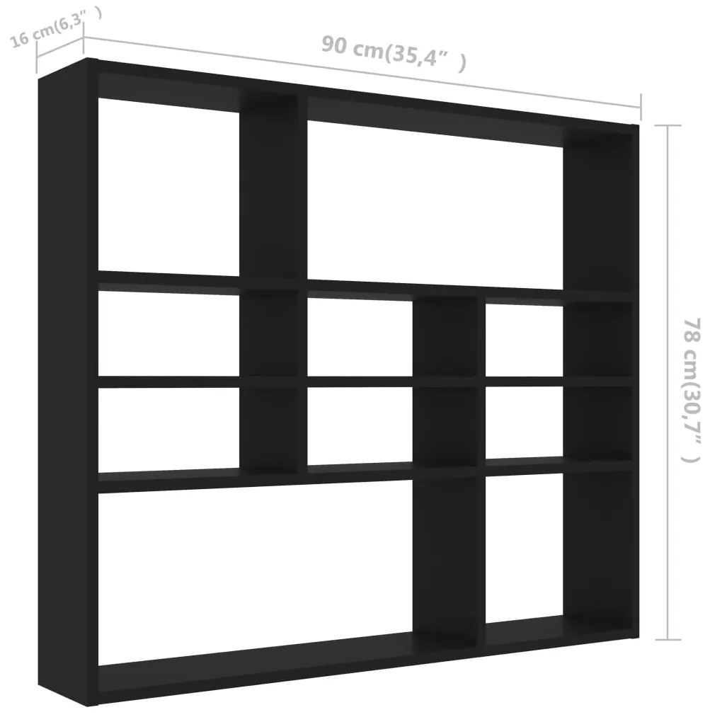 vidaXL Ραφιέρα Τοίχου Μαύρη 90 x 16 x 78 εκ. από Επεξεργασμένο Ξύλο