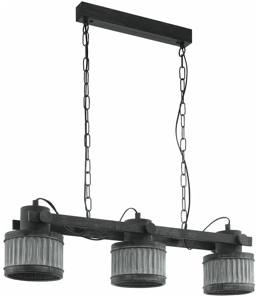 Φωτιστικό Οροφής - Ράγα 43447 Turrock 3/E27 Πατίνα Black-Grey Eglo Metal,Wood