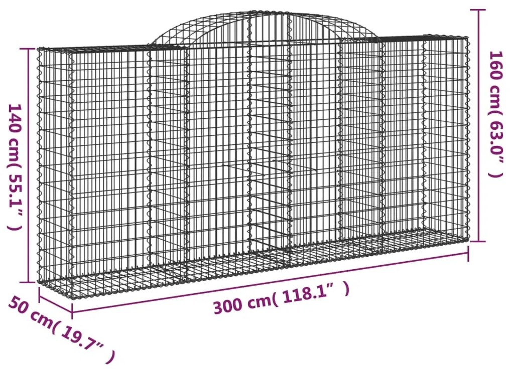 vidaXL Συρματοκιβώτια Τοξωτά 9 τεμ. 300x50x140/160 εκ. Γαλβαν. Ατσάλι