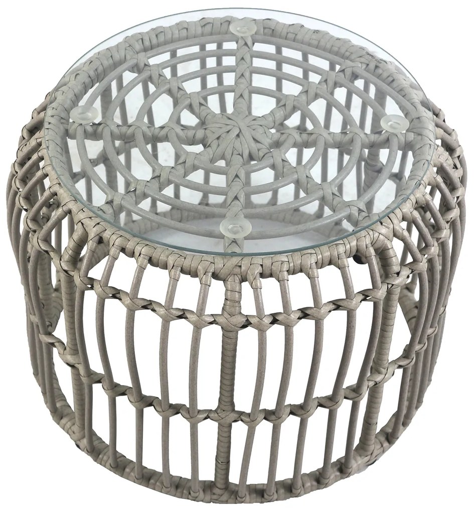 Τραπεζάκι Κήπου ALBIUS Γκρι Rattan/Μέταλλο/Γυαλί Φ50x35cm - 14510026 - 14510026