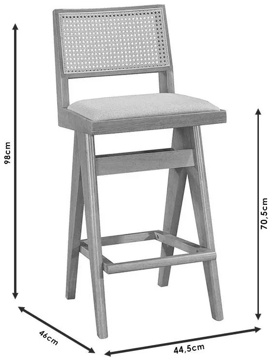 Σκαμπό bar Winslow ξύλο rubberwood ανοικτό καρυδί-pvc rattan φυσικό-ύφασμα γκρι 44.5x46x98εκ 2αδα 44.5x46x98 εκ.