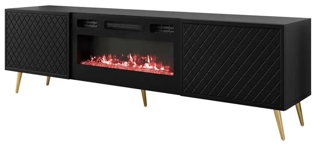 Έπιπλο Τηλεόρασης Με Φλόγα Led Temerra 162786769 197x42x52cm Black-Gold