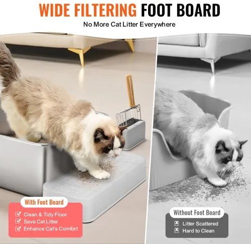 VEVOR 8 in Deep Cat Litter Box Odor-Free Litter Box with Filtering Foot Board