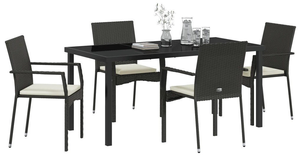vidaXL Σετ Τραπεζαρίας Κήπου 5 pcs Μαύρο 160 x 80 x 73 εκ PE Ρατάν