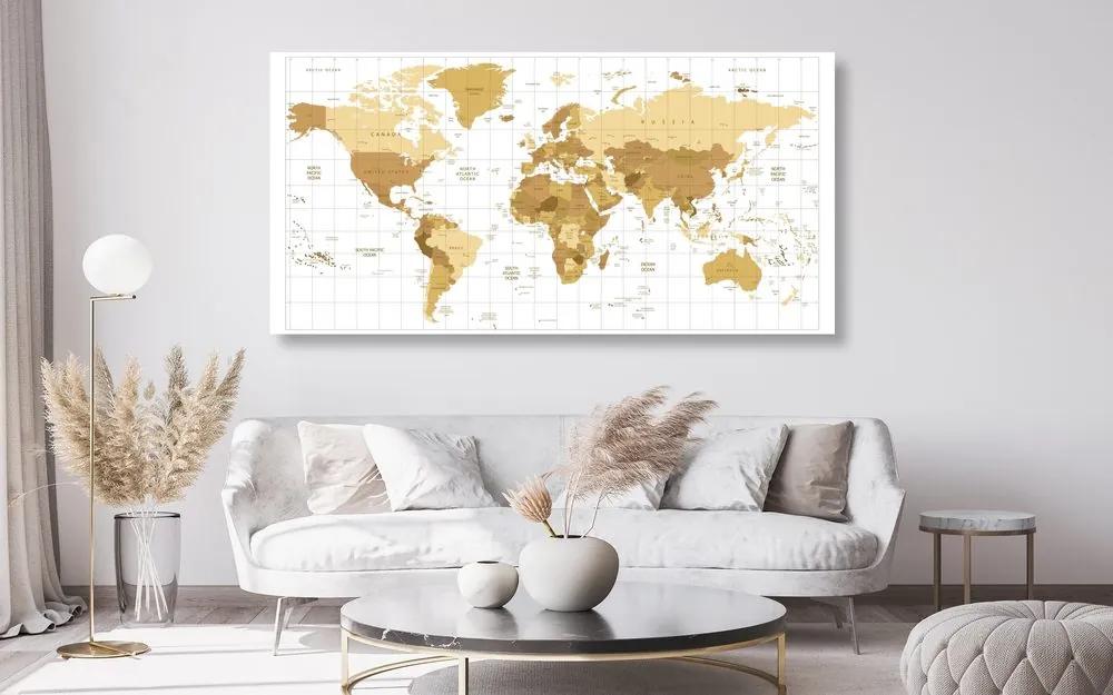 Εικόνα σε έναν παγκόσμιο χάρτη από φελλό μπεζ σε ανοιχτόχρωμο φόντο - 120x60  flags