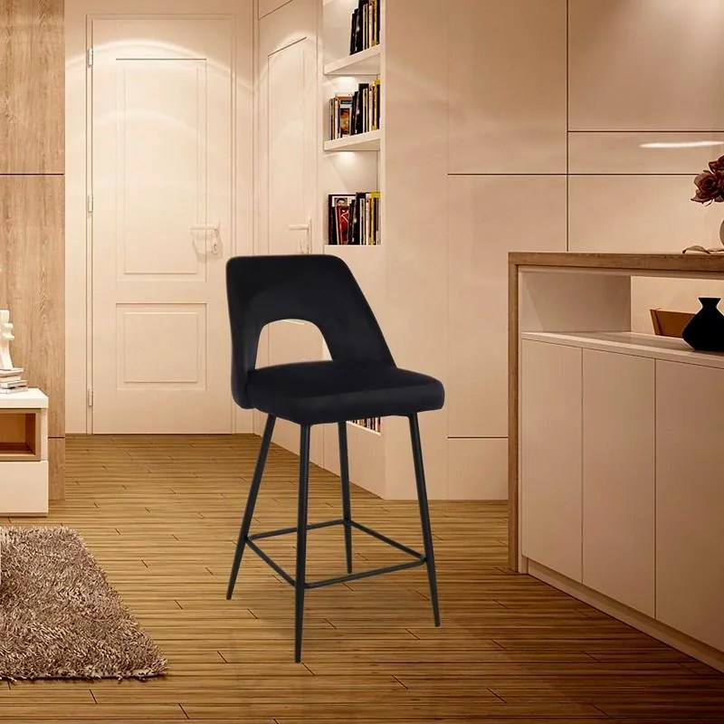 Σκαμπό μπαρ Murde μαύρο βελούδο ύφασμα και μεταλλικά μαύρα πόδια 47x52x96εκ. 2αδα 47x52x96 εκ.