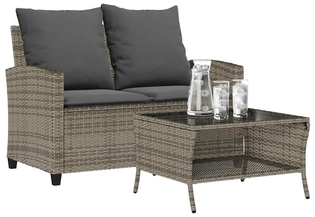 Καναπές Κήπου Διθέσιος Γκρι Συνθ. Ρατάν με Τραπέζι/Μαξιλάρια