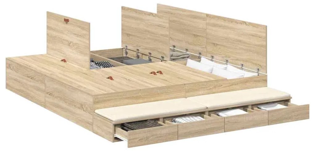 vidaXL Κρεβάτι με αποθηκευτικό χώρο Δρύς Sonoma 236.5 x 180 x 31.5 εκ