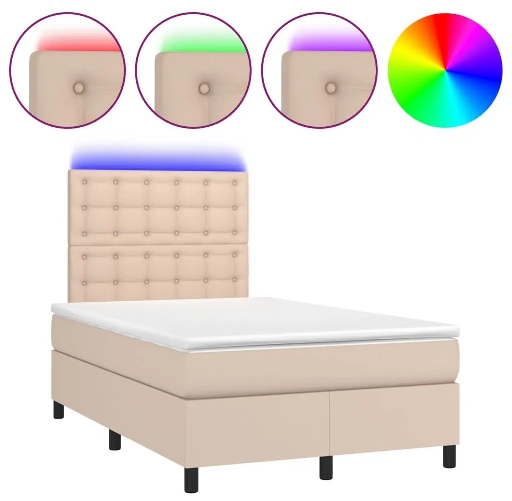 Κρεβάτι Boxspring Στρώμα&amp;LED Καπουτσίνο 120x200 εκ. Συνθ. Δέρμα - Καφέ