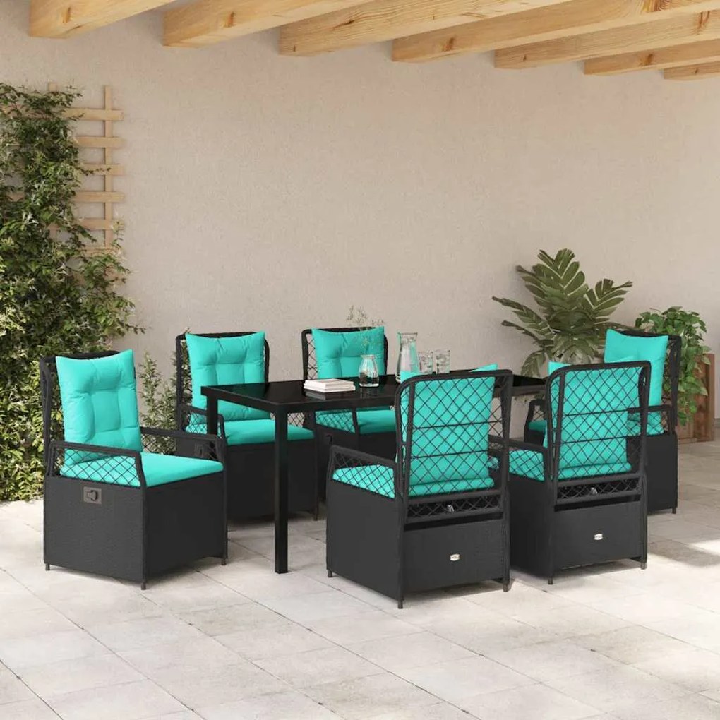vidaXL Σέτ φαγητού για κήπο 7 pcs Μαύρο συνθετικό ρατάν