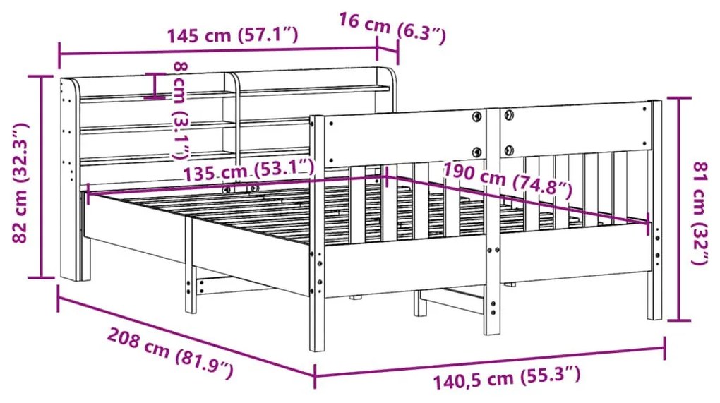 Σκελετός Κρεβατιού Χωρίς Στρώμα 135x190 εκ Μασίφ Ξύλο Πεύκου - Καφέ