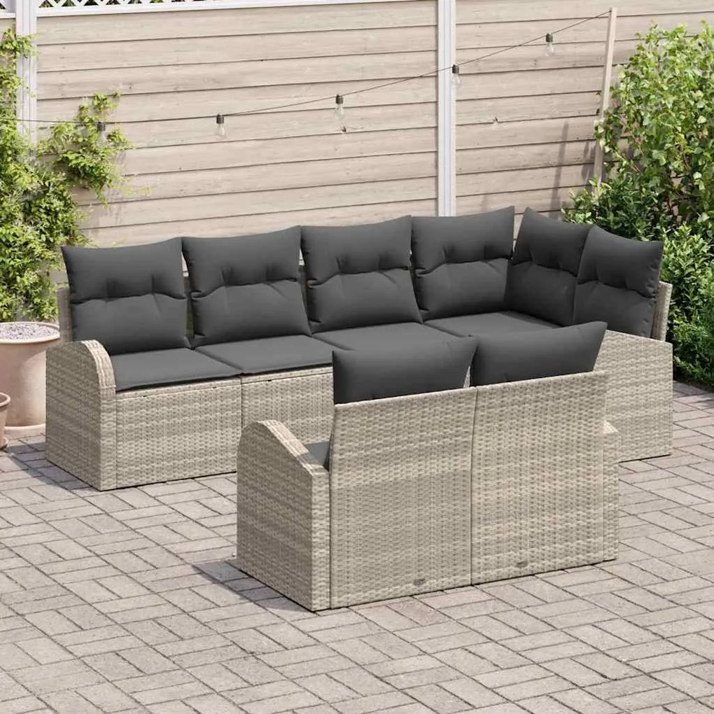 vidaXL Σετ Καναπέ Κήπου με μαξιλάρι 7 pcs Ανοιχτό γκρι Πολυ ράταν