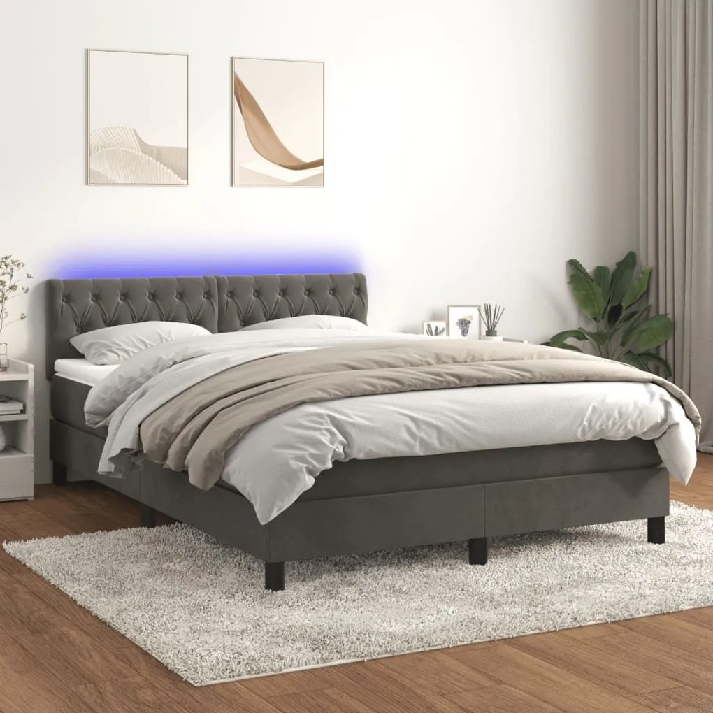 ΚΡΕΒΑΤΙ BOXSPRING ΜΕ ΣΤΡΩΜΑ &amp; LED ΣΚ. ΓΚΡΙ 140X190ΕΚ. ΒΕΛΟΥΔΙΝΟ 3134580