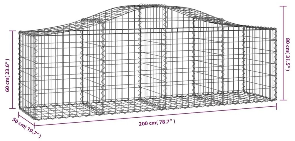 Συρματοκιβώτια Τοξωτά 11 τεμ. 200x50x60/80 εκ. Γαλβαν. Ατσάλι - Ασήμι