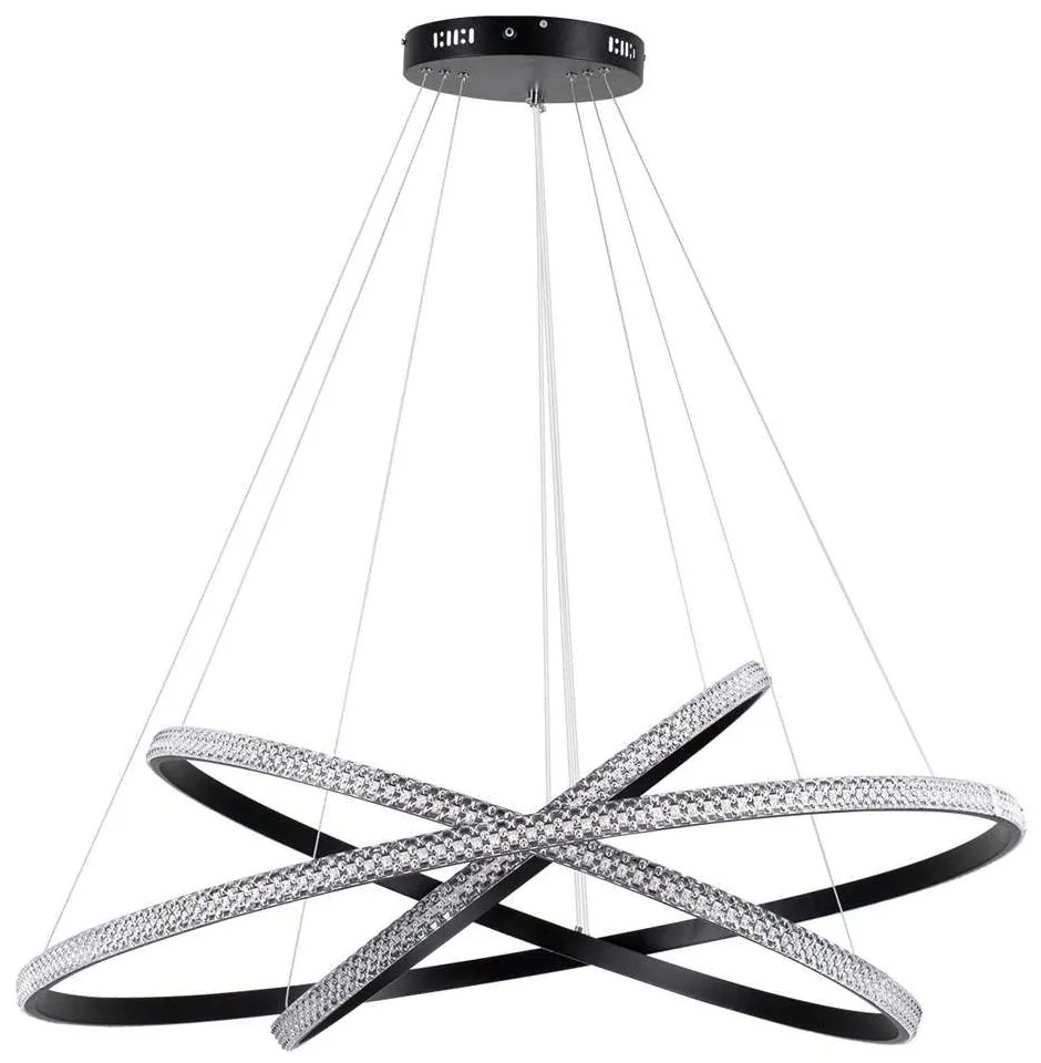 Φωτιστικό Οροφής Diamond Trio 61140-Deco Led 150W Φ60+80+100cm Black GloboStar Aluminium
