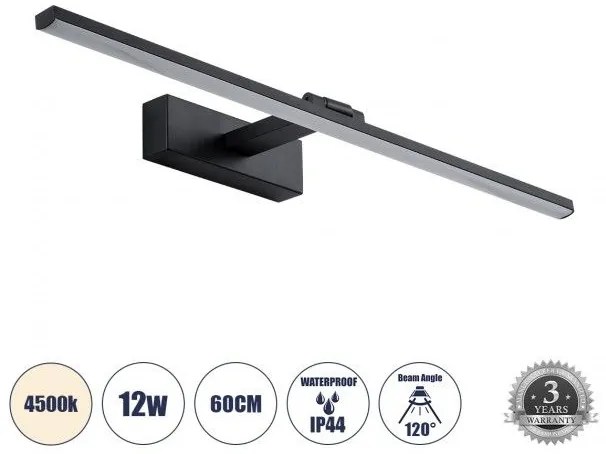 Απλίκα Καθρέπτη Μπάνιου LED 12W 1400lm ELLIS Globostar 60444 Μαύρο