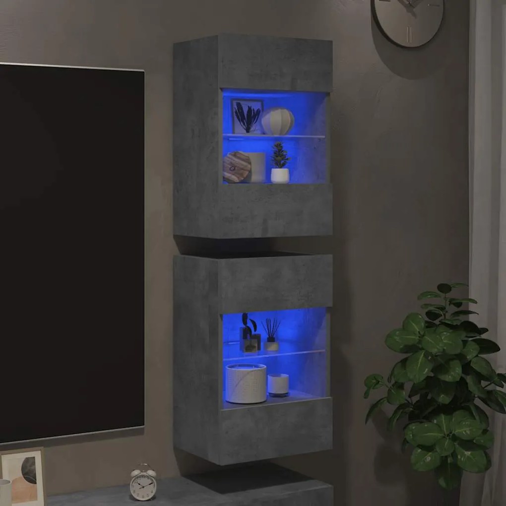 vidaXL Έπιπλα Τηλεόρασης με LED 2 Τεμ Γκρι Σκυροδέματος 40x30x60,5 εκ.