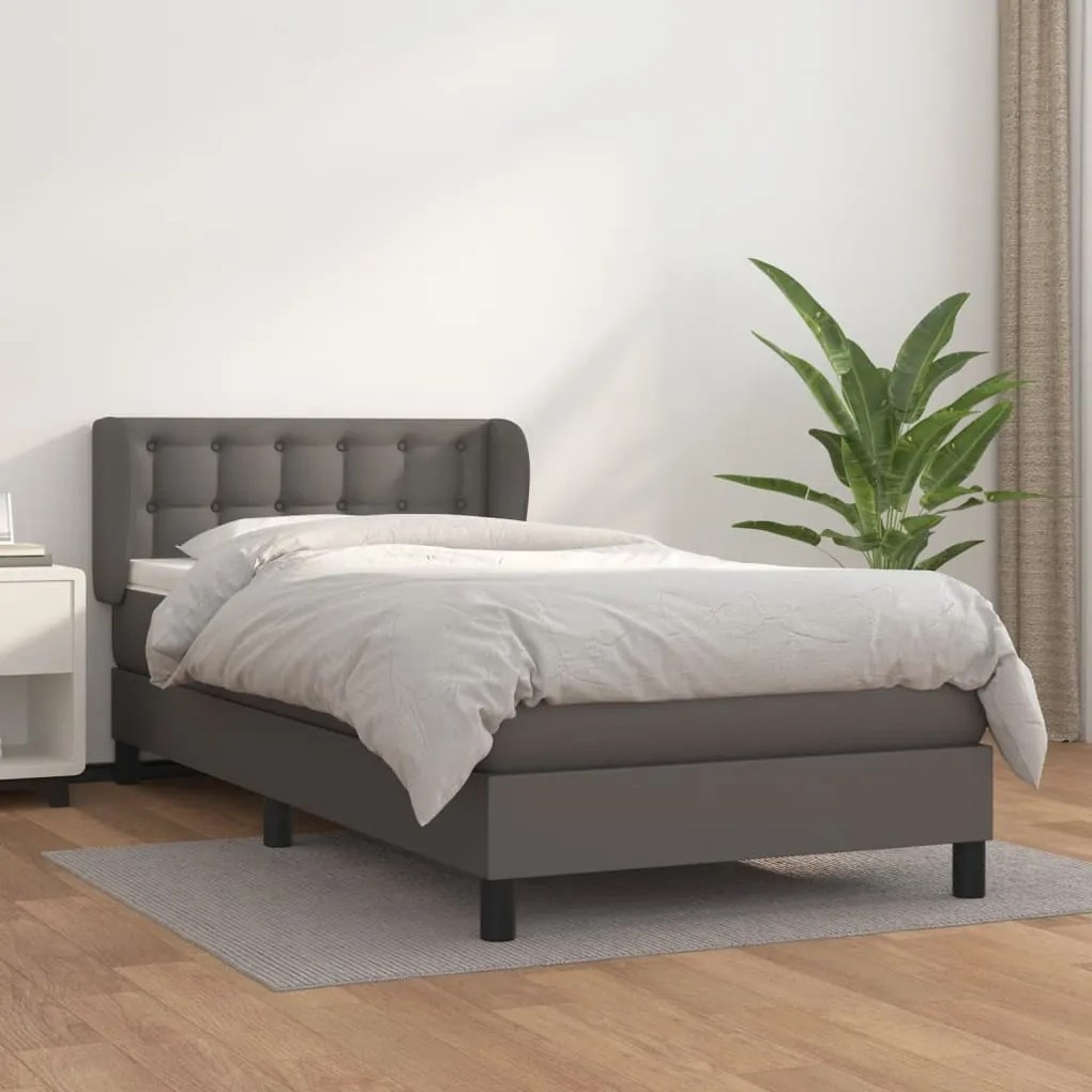 vidaXL Κρεβάτι Boxspring με Στρώμα Γκρι 90x190 εκ. από Συνθετικό Δέρμα