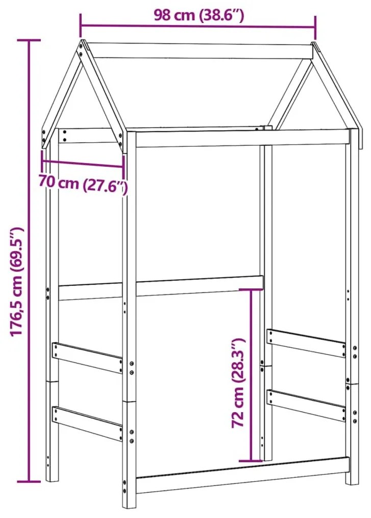 Οροφή Κρεβατιού Παιδική Καφέ 98x70x176,5 εκ. Μασίφ Ξύλο Πεύκου - Καφέ