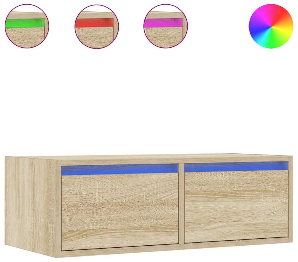vidaXL ντουλάπι τηλεόρασης  με φώτα LED Sonoma Oak 75x35,5x25 cm
