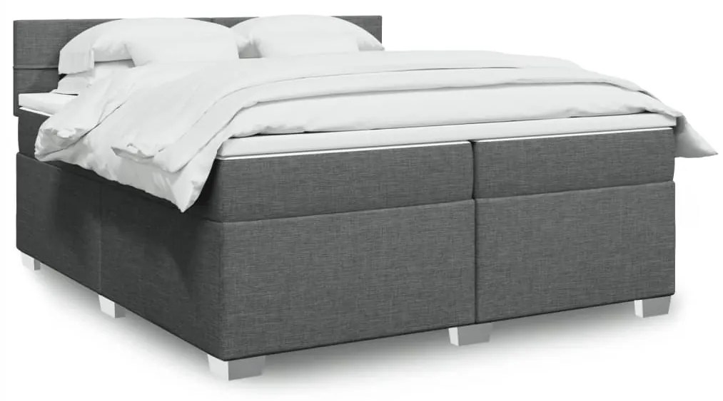 Κρεβάτι Boxspring με Στρώμα Σκούρο Γκρι 200x200 εκ. Υφασμάτινο