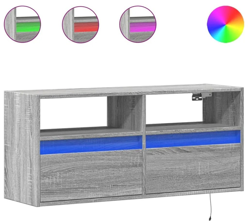 Έπιπλο Τοίχου Τηλεόρασης με LED Γκρι Sonoma 100x31x45 εκ. - Γκρι