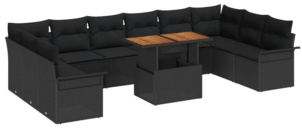 vidaXL Σετ Καναπέ Κήπου με μαξιλάρι 11 pcs Μαύρο 100 x 55 x 73 εκ