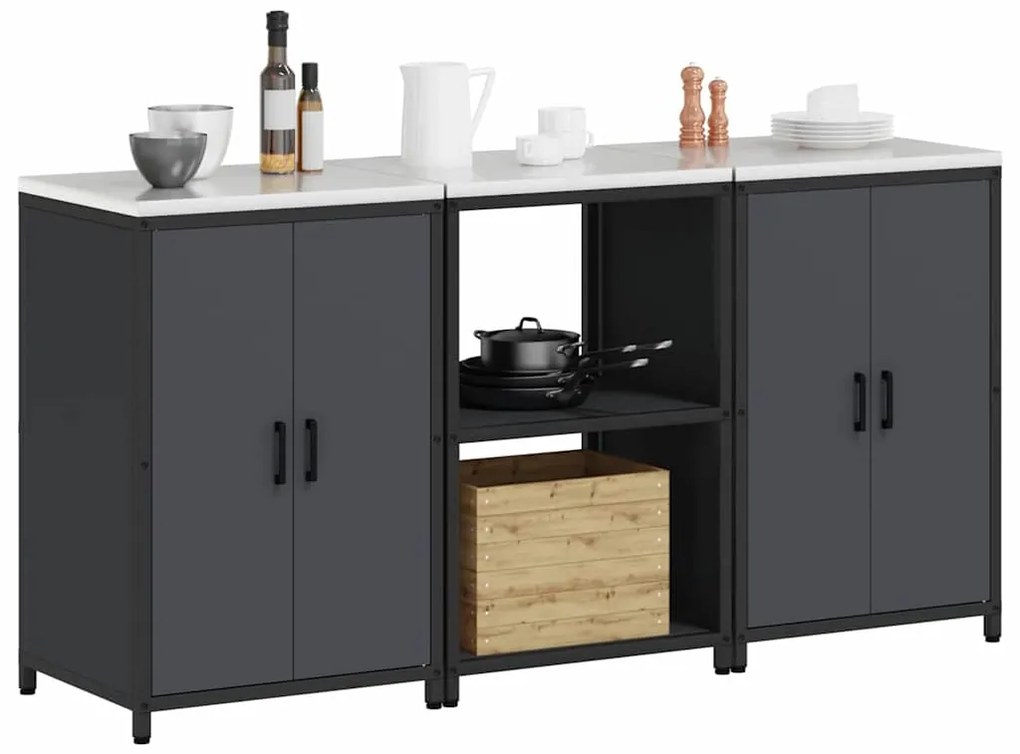 vidaXL Σετ Αποθήκευσης Κουζίνας 3 pcs Ανθρακί Ψυχρής έλασης χάλυβας