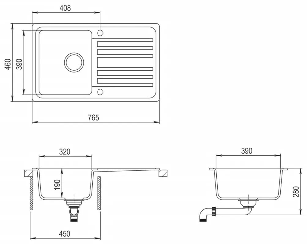 Νεροχύτης Αναστρέψιμος με Μονή Γούρνα και Στραγγιστήρι Λευκός