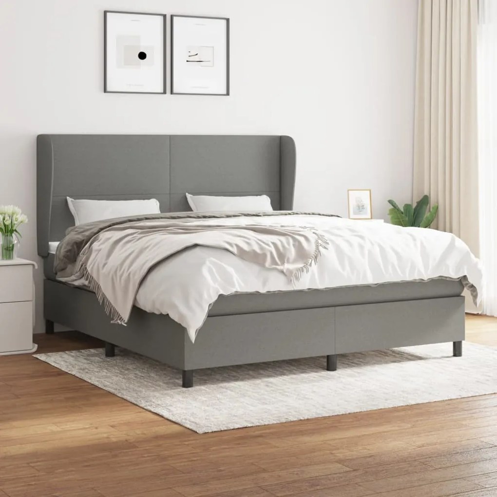 vidaXL Κρεβάτι Boxspring με Στρώμα Σκούρο Γκρι 180x200 εκ Υφασμάτιν