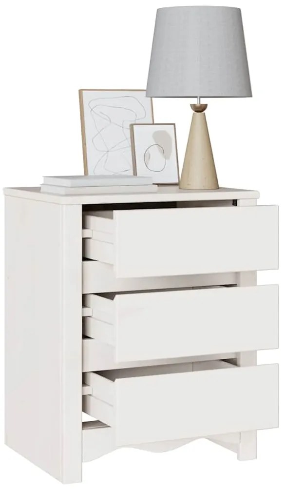 vidaXL Κομοδίνο με συρτάρι Λευκό 45 x 35 x 56 εκ. Μασίφ ξύλο πεύκου