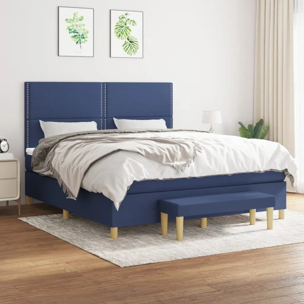 vidaXL Κρεβάτι Boxspring με Στρώμα Μπλε 160x200 εκ. Υφασμάτινο