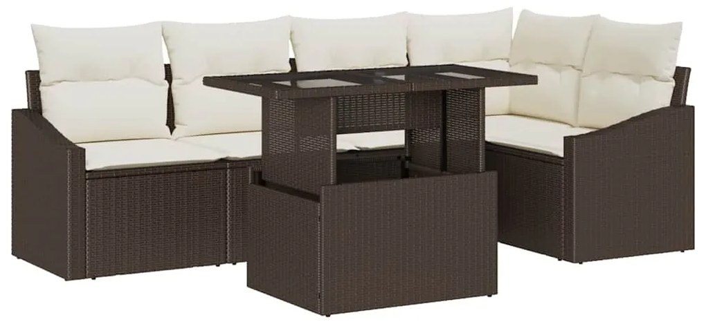 vidaXL Σετ Καναπέ Κήπου με μαξιλάρι με αποθήκευση 6 pcs Καφέ και Κρέμα