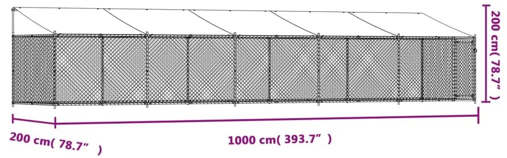 Κλουβί Σκύλου με Οροφή και Πόρτες Γκρι 10x2x2 μ. Γαλβ. Χάλυβας - Γκρι