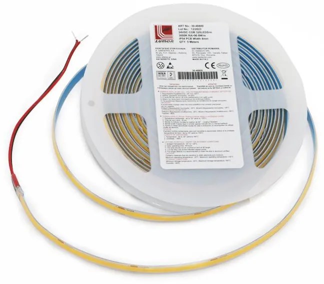 Adeleq Ταινία COB LED 5m 24VDC 11W Και 480LED Ανά Μέτρο IP54 3000k Θερμό 30-481100