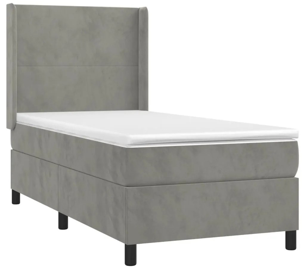 Κρεβάτι Boxspring με Στρώμα Ανοιχτό Γκρι 90x200 εκ. Βελούδινο - Γκρι