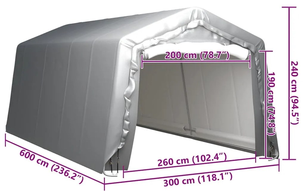 vidaXL Τέντα αποθήκευσης Γκρι 300 x 600 εκ. από Ατσάλι