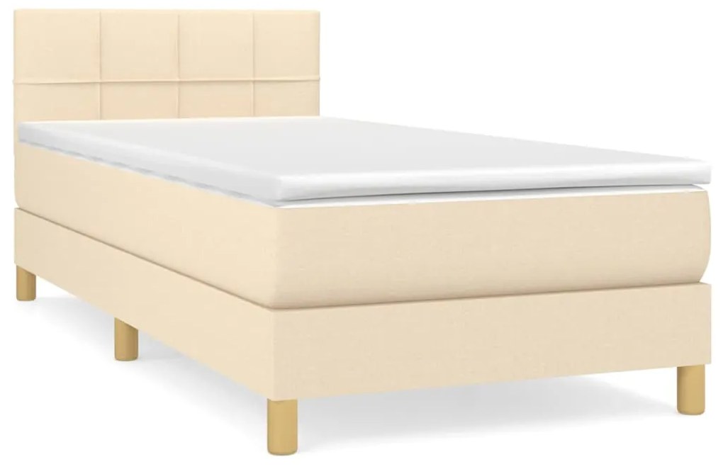 vidaXL Κρεβάτι Boxspring με Στρώμα Κρεμ 90x190 εκ.Υφασμάτινο