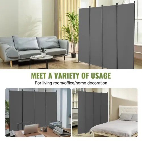 VEVOR Room Divider 4-Panel Folding Privacy Screen Fabric Partition Office Gray