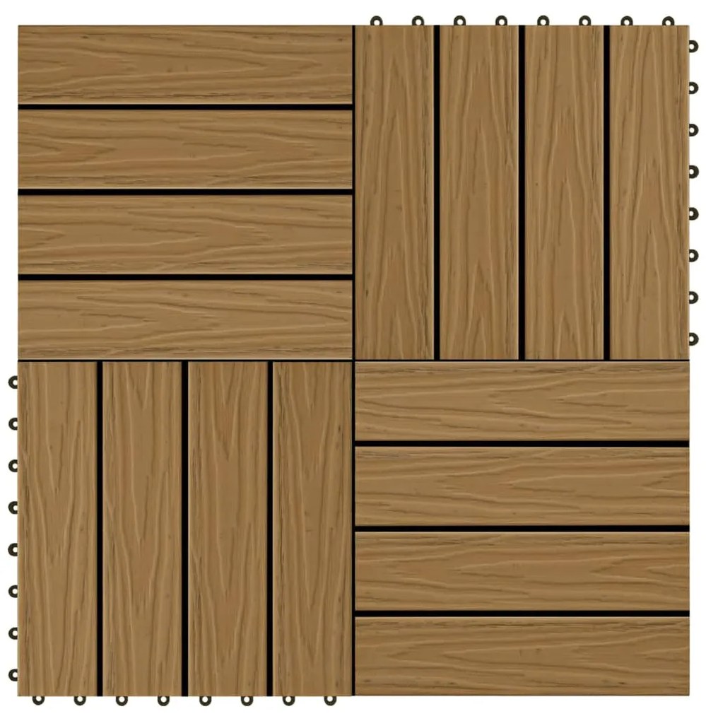 vidaXL Πλακάκια Deck 11 τεμ. Ανάγλυφα Χρώμα Teak 30x30 εκ. 1 μ² WPC