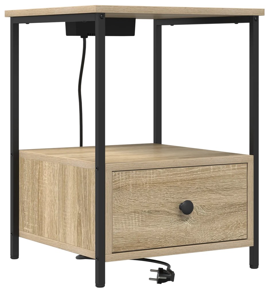 vidaXL Κομοδίνο με Σταθμό Φόρτισης με συρτάρι 2 pcs Sonoma Δρυς
