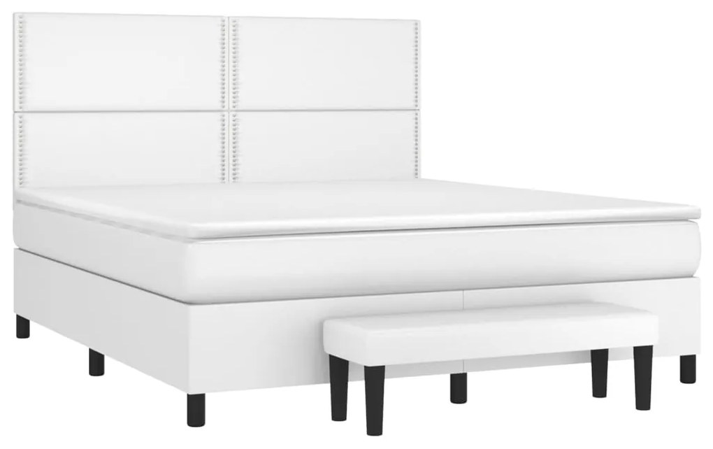 vidaXL Κρεβάτι Boxspring με Στρώμα Λευκό 160x200εκ.από Συνθετικό Δέρμα